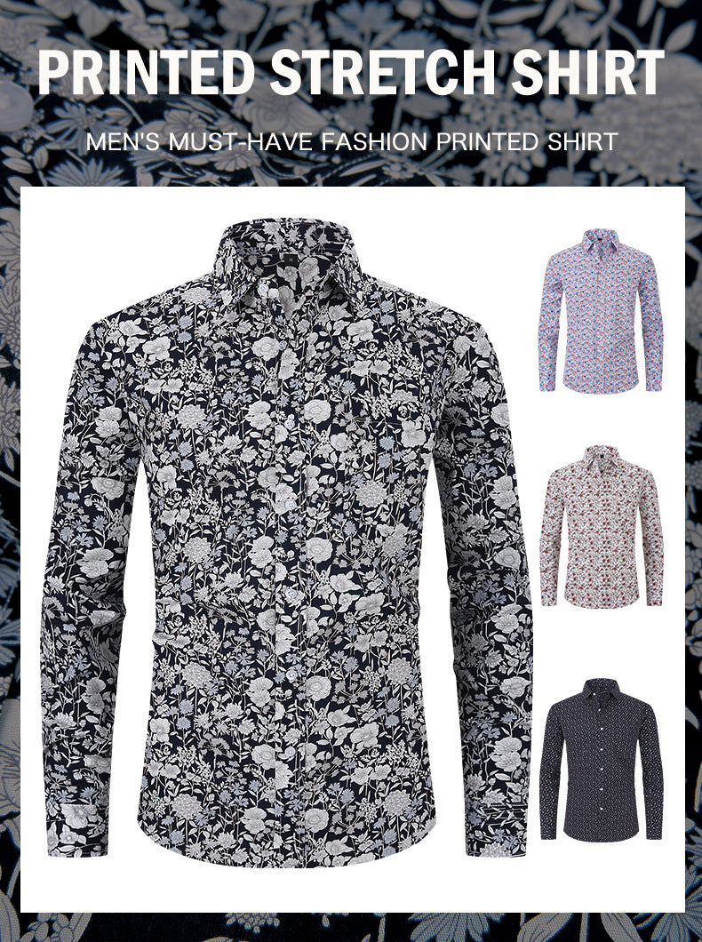 Herrenhemd mit klassischem Blumenmuster und Knopfleiste | Q7