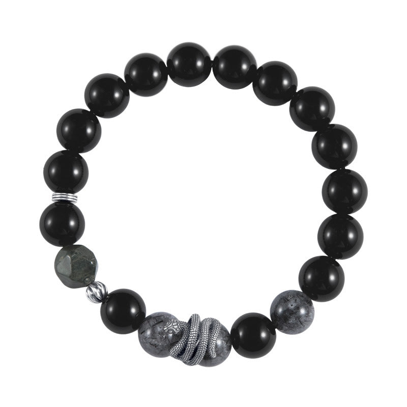 Black Mamba Serpent's Essence Obsidiankristall & Silber Schlangenarmband für Herren | VB24731-1BBYS
