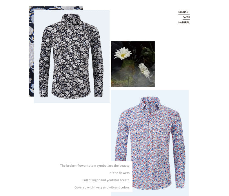 Herrenhemd mit klassischem Blumenmuster und Knopfleiste | Q7