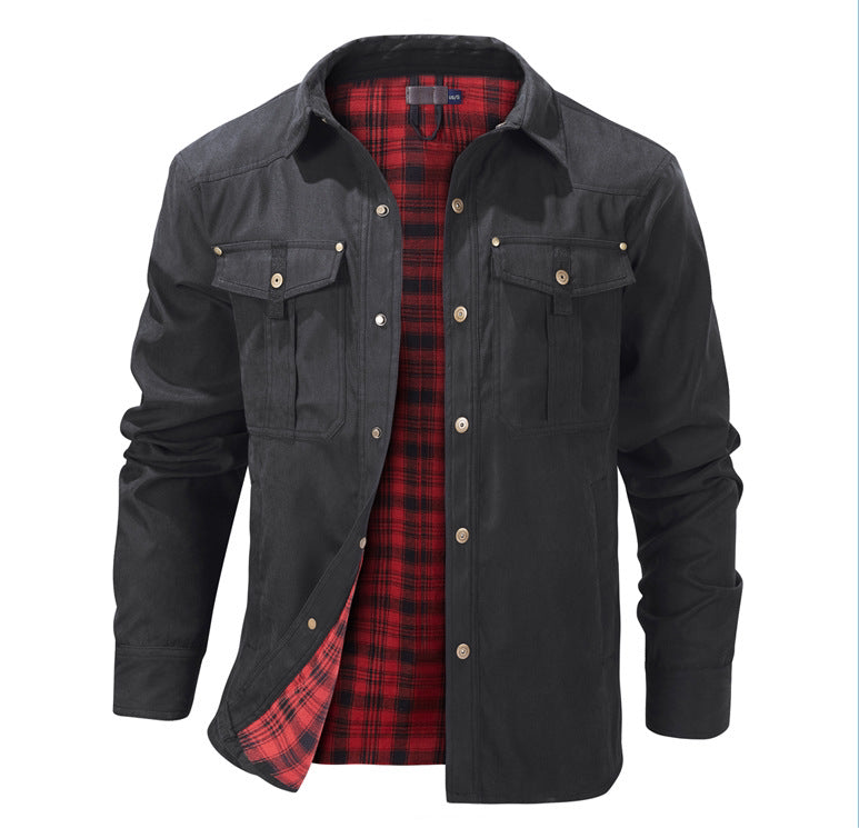 Herren Karojacke Langarm Button-Down Flanelljacke mit Taschen für Streetwear | 3268