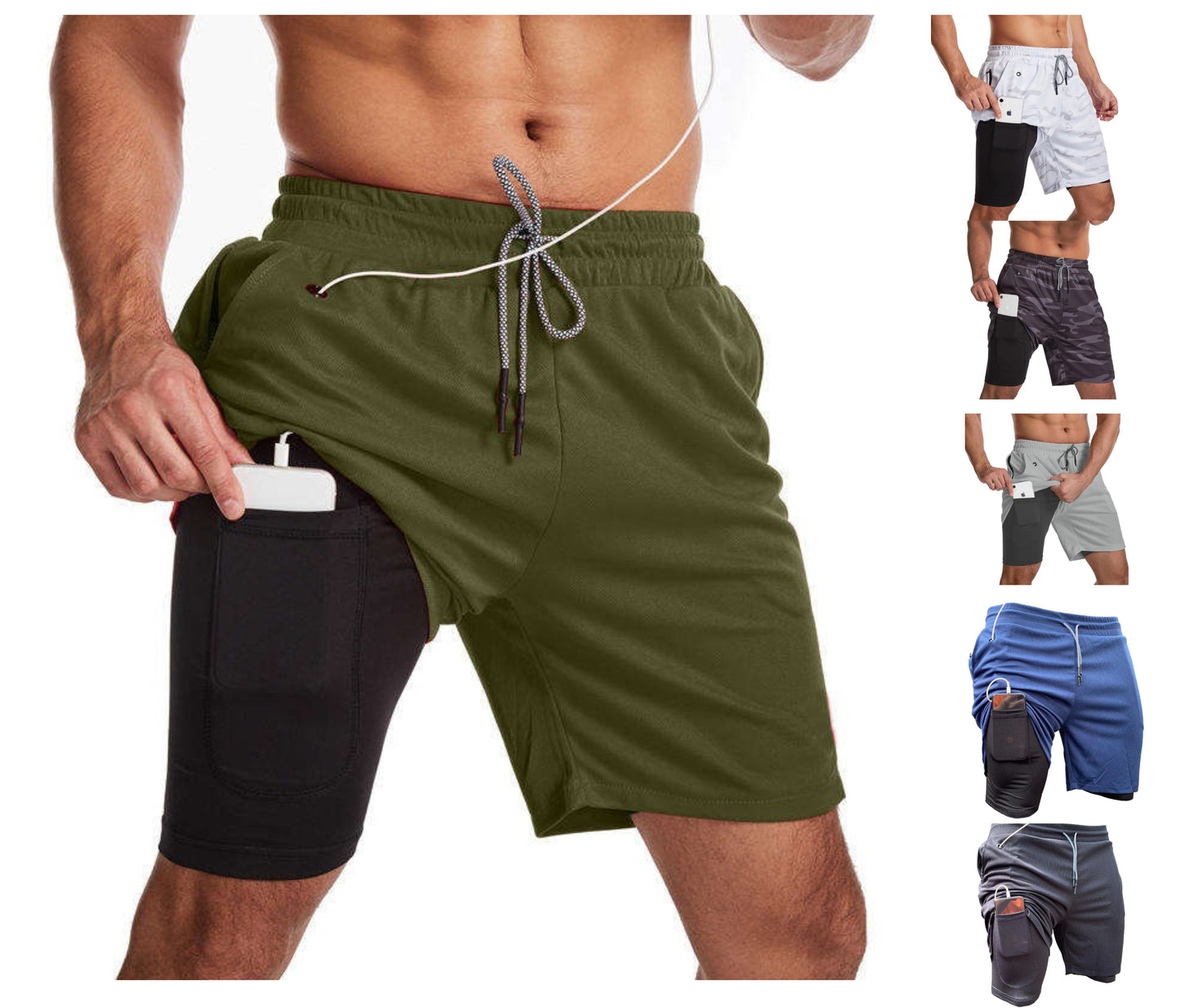 Zweilagige Sportshorts für Herren, schnelltrocknend, leicht dehnbar, Trainingshose | DK-871