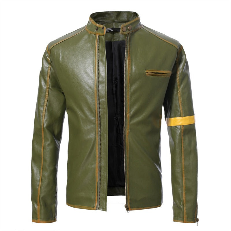Herren Vintage Stehkragen Reißverschluss Reitjacke Strickjacke Motorrad Freizeit Lederjacke | D8H302