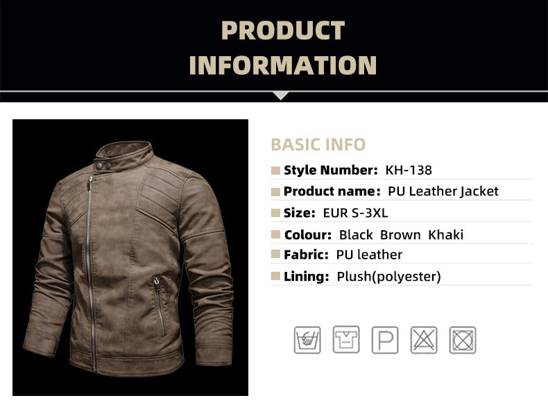 Herren PU-Lederjacke Gepolstertes Revers Schräges Revers Reißverschluss Koreanischer Stehkragen Jacke Blazer | KH-138