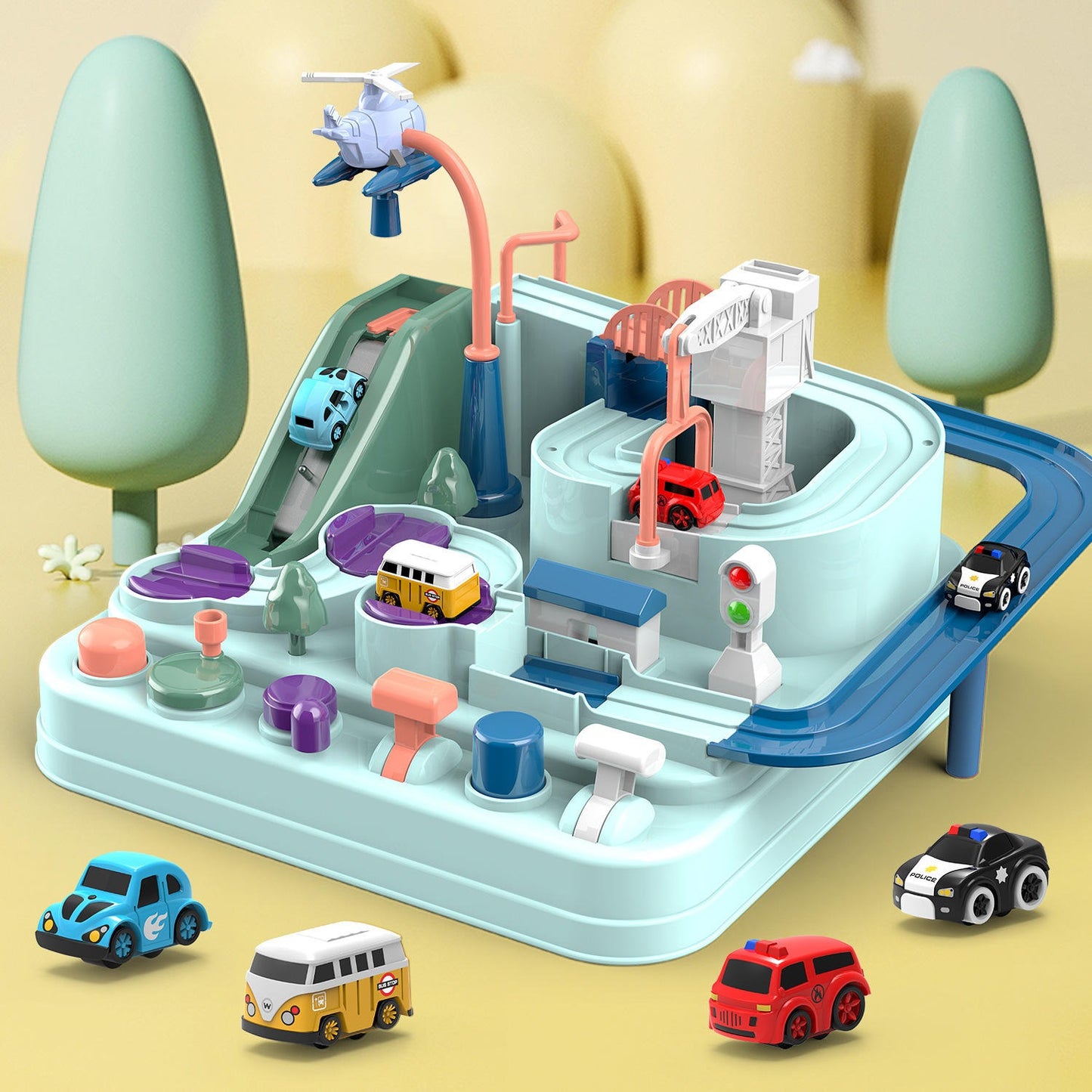 Kinder Abenteuer Fahrzeug Spielzeug Puzzle Stadt Rettung Pädagogische Spielsets Slot Car Track Spielzeug Mini Fernbedienung Autos