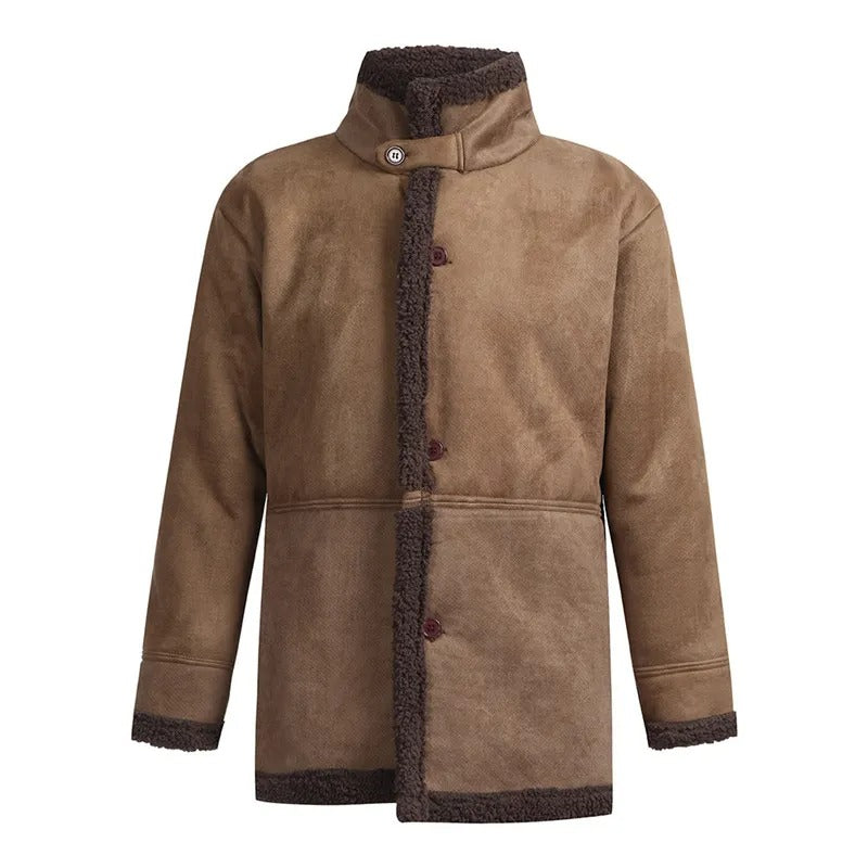 Herren Winter Warmer Pelz Trenchcoat Dicke Mittellange Jacke | B024