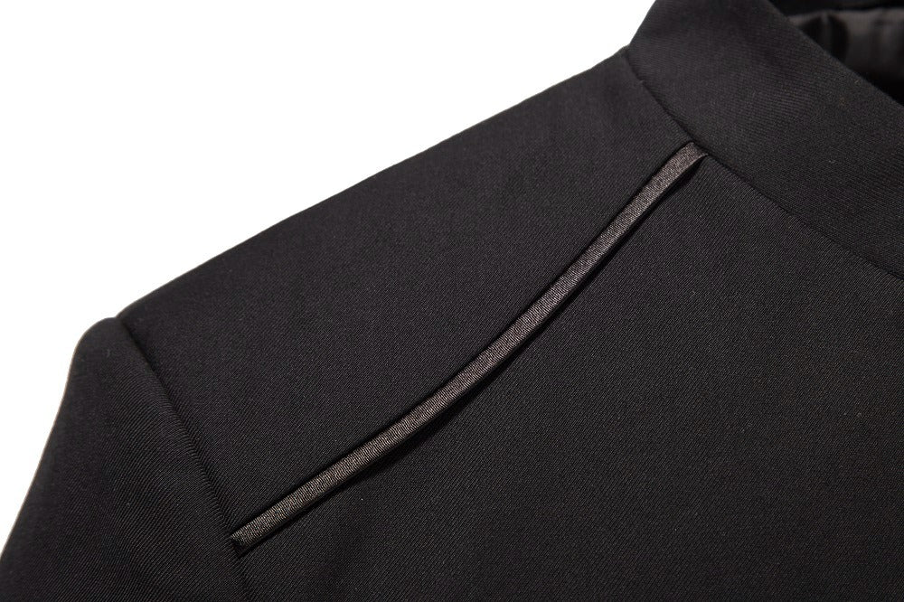 Herrenanzug Slim Fit Dreiteiliger Zhongshan-Anzug im britischen Stil mit Stehkragen | 02