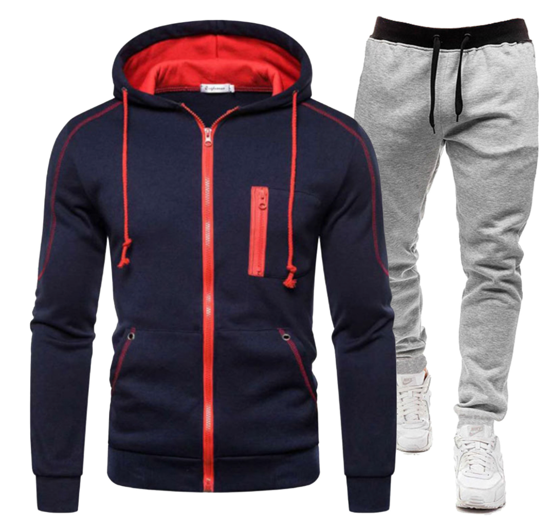 Herren Winter Reißverschluss Hoodie 2 Stück Casual Trainingsanzug Sportswear | 065