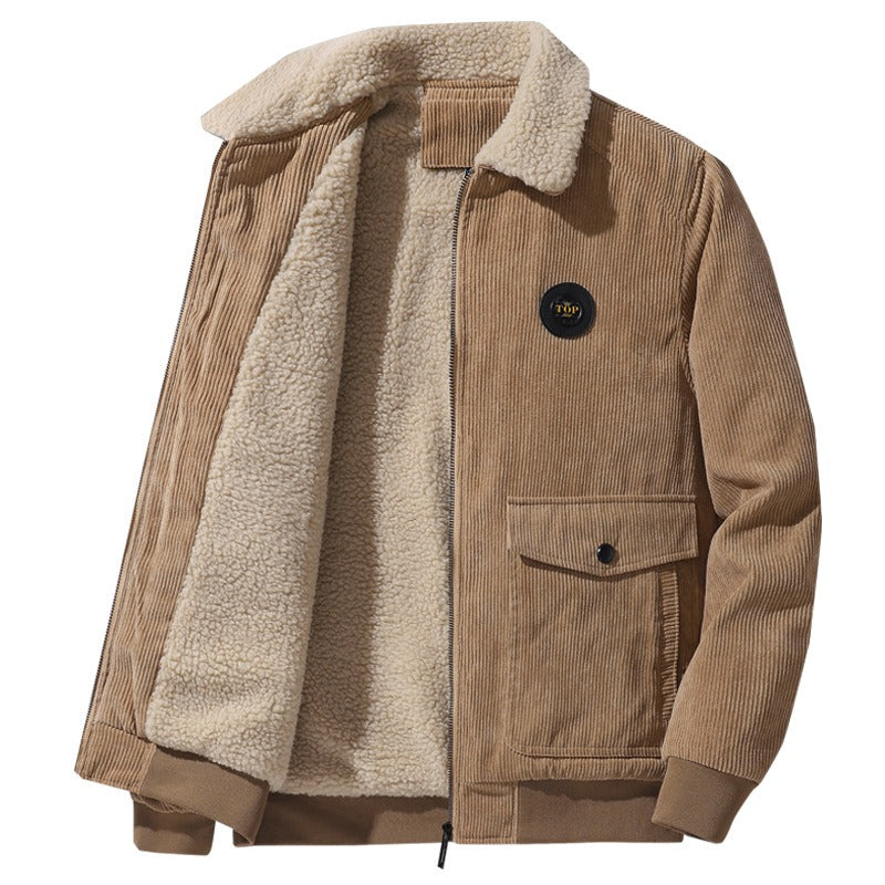 Herren-Chenille-Cordmantel in Übergröße, lässige einreihige Letterman-Jacke | 212