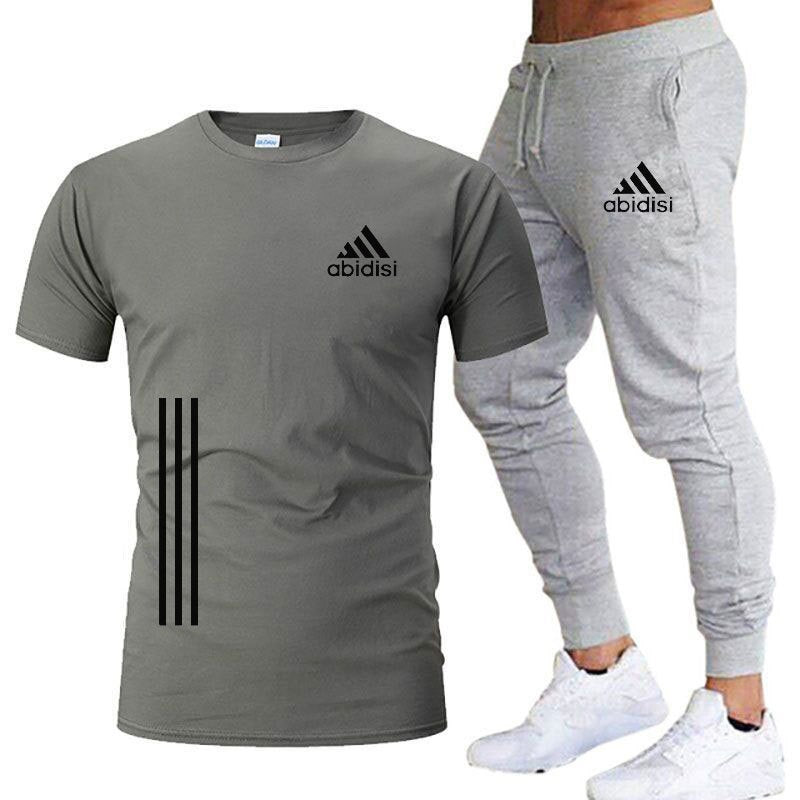 Herren Freizeit Sport Lauf 2 Stück Set Locker Groß T-Shirt & Hose Halbarm Hemden Hosen