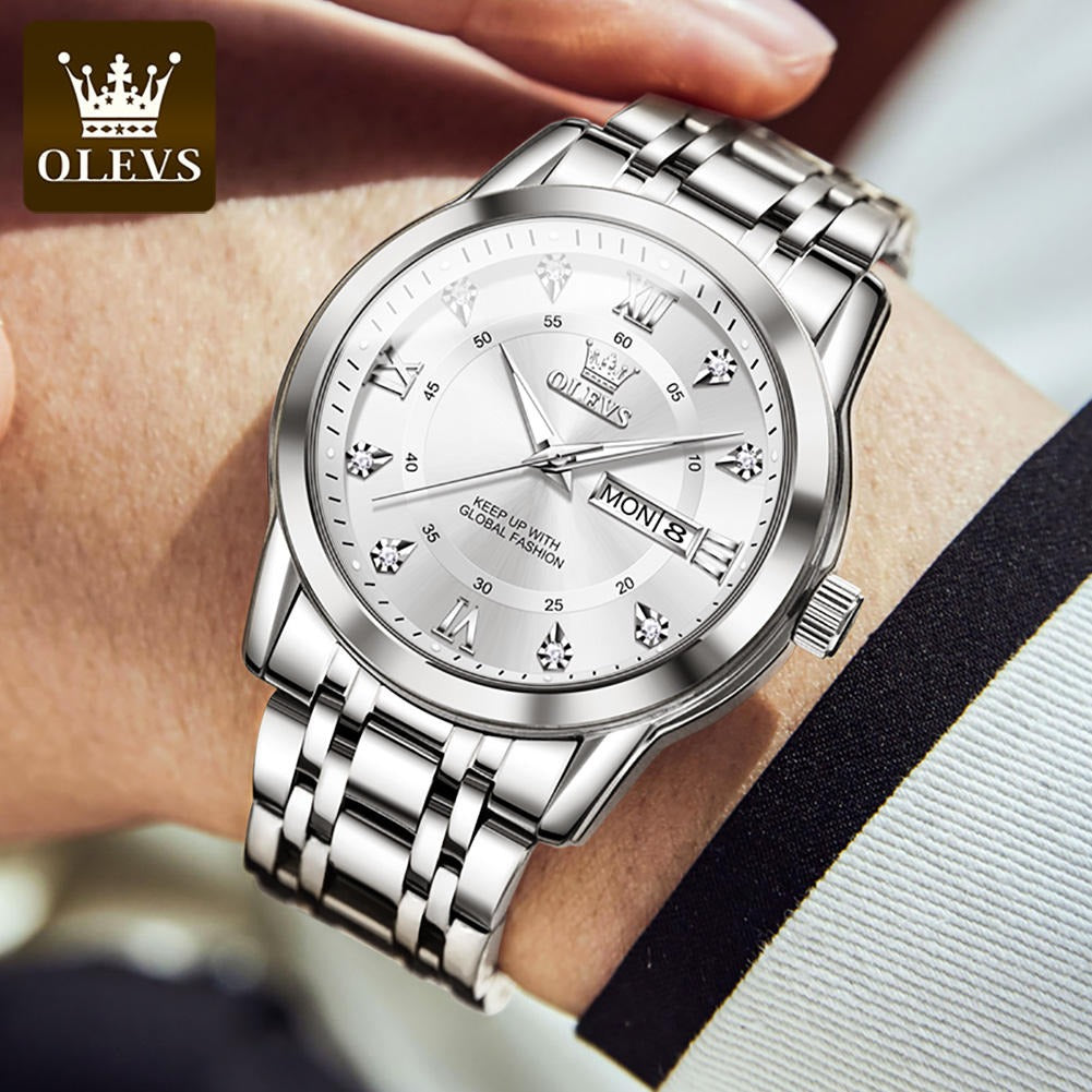 Luxuriöse Edelstahl-Quarzuhr für Herren, hochwertige Freizeit- und Business-Armbanduhr in Gold | 5513