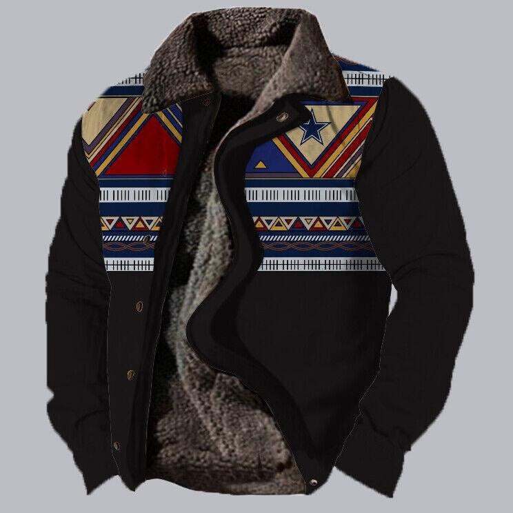 Herren Plus Size Casual Aztec Geometric Print Fleecejacke Streetwear Herbst Winter Loose Fit Mantel | TS-6594