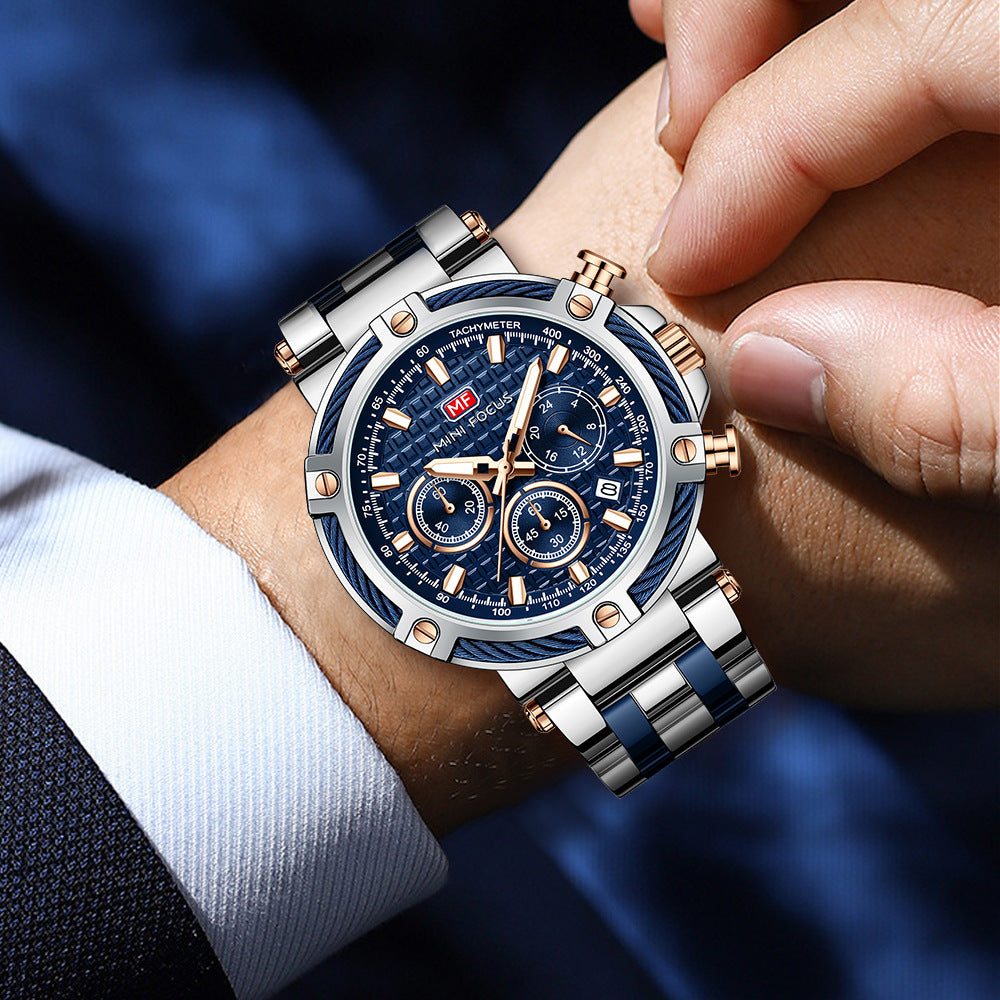 Herren Analog Edelstahl Quarzuhr Mini Focus Chronograph Leuchtuhr | MF047