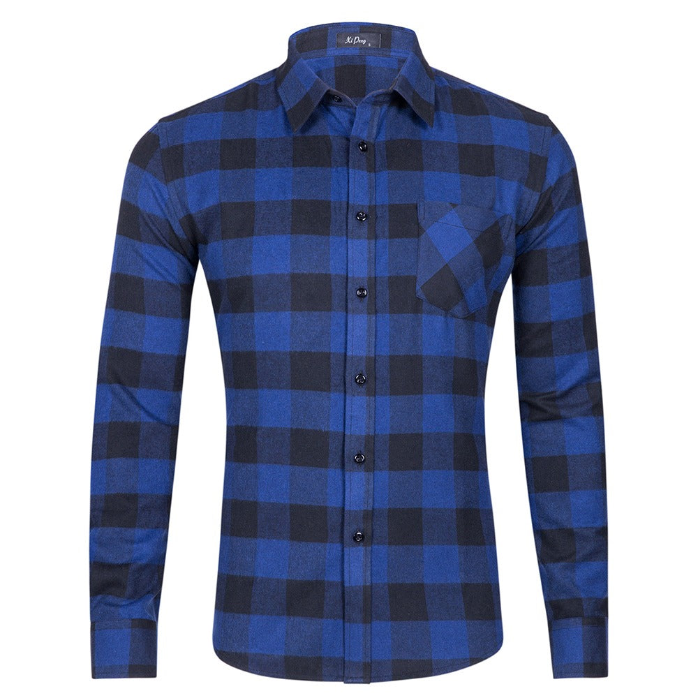 Herren Baumwollhemd mit Karomuster, langärmelig, Regular Fit, leger, Button-Down-Hemden | DTF10