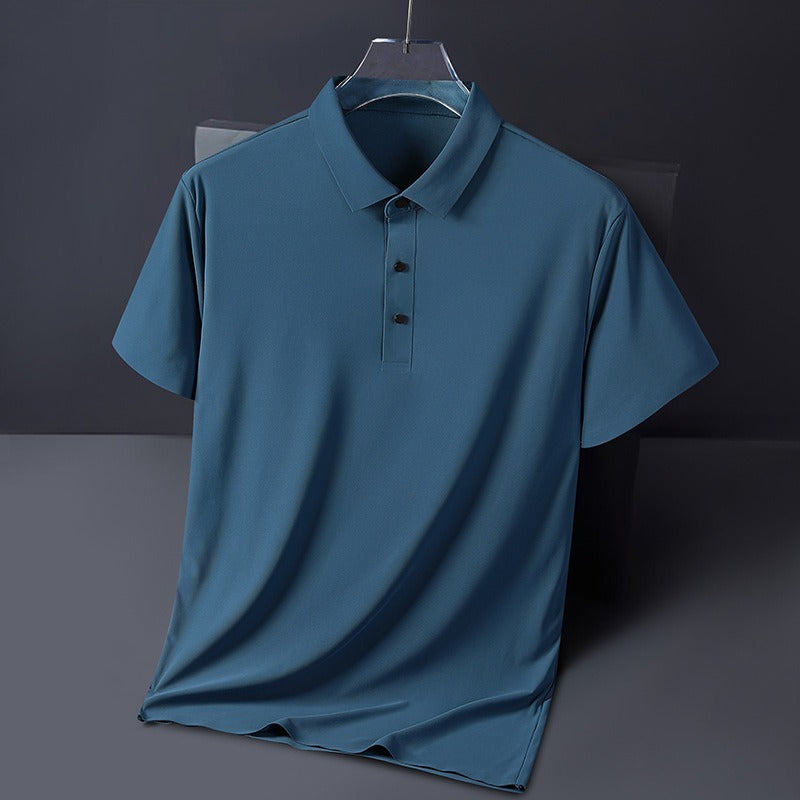 Herren Sommer Nahtloses T-Shirt Aus Eisseide Einfarbig Kurzarm Lässiges Stretch-Poloshirt | Y678