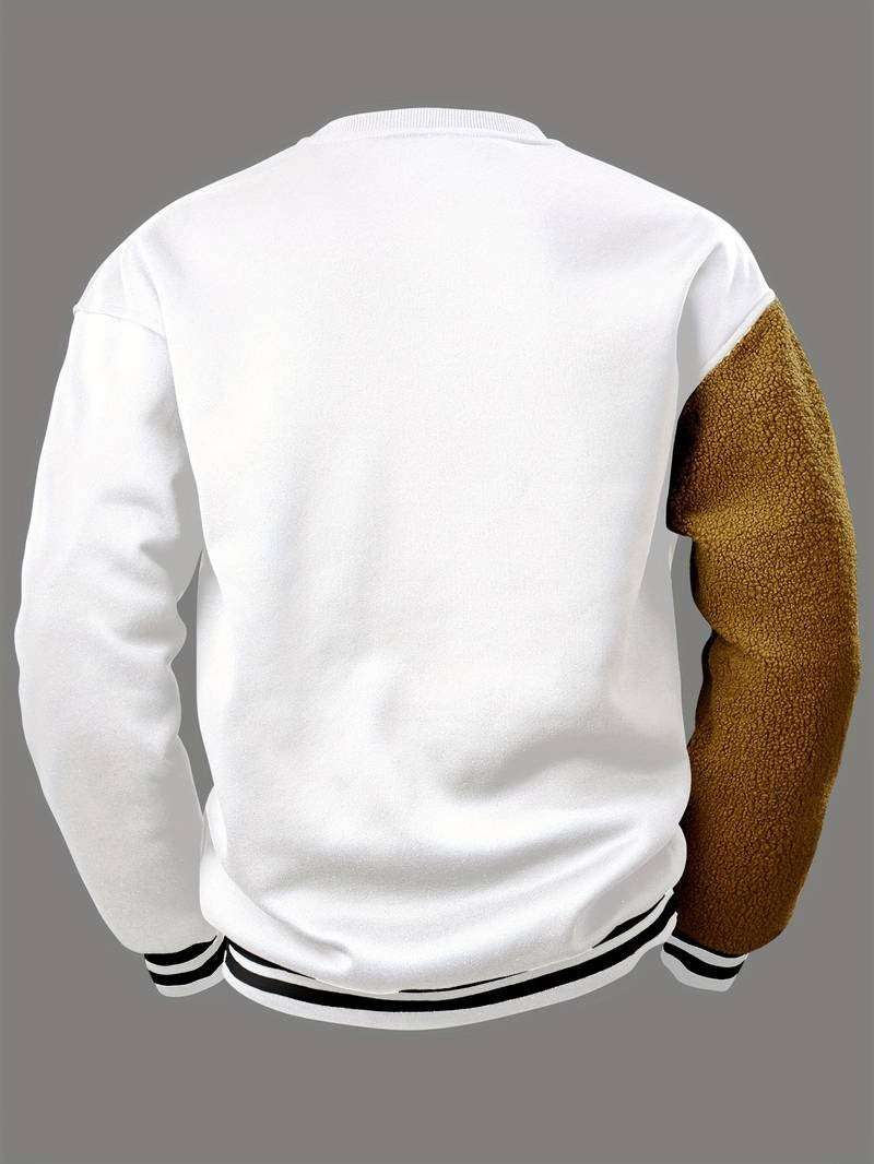 Herren-Sweatshirt mit Cartoon-Bär-Stickerei, Rundhalsausschnitt, Übergröße, Polyestergewebe, lebendiges Tiermuster, Oberteil, Freizeitkleidung, Strickstoffhemd
