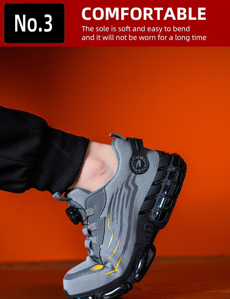Leichte Sicherheitsschuhe mit Stahlkappe für Herren, Arbeitssneaker, gedrehter Knopf, leicht zu tragen, Baustiefel, atmungsaktive Sportschuhe