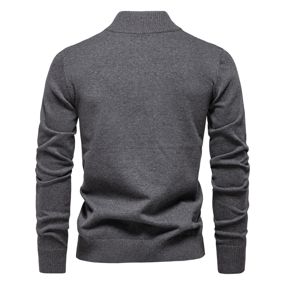 Herren-Pullover aus Baumwolle mit Viertelreißverschluss – Poloshirt aus einfarbigem Strick mit Stehkragen | ZSW-03