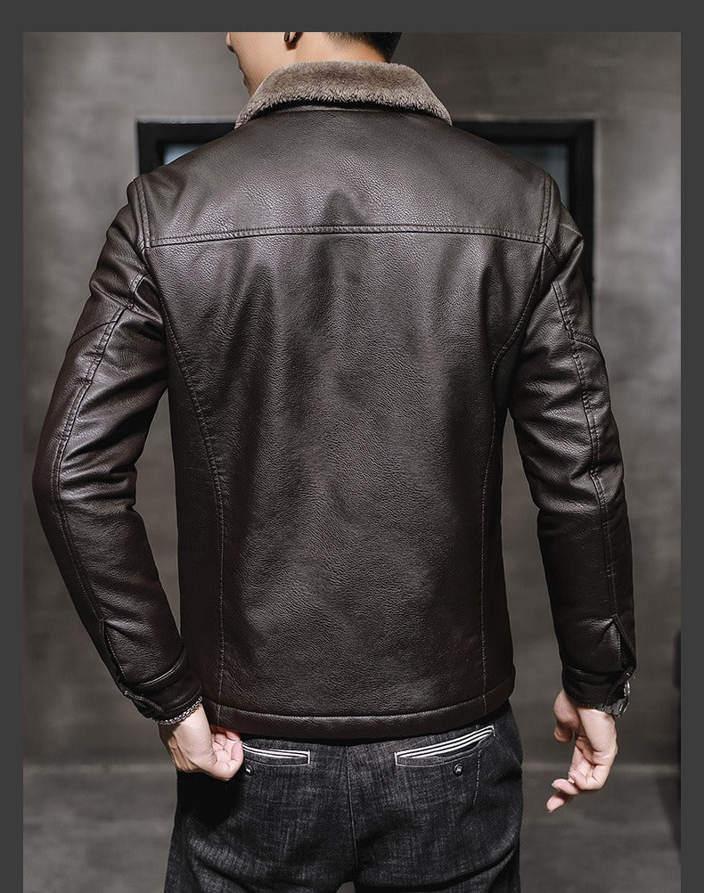 Herren PU-Lederjacke Mäntel Hochwertige Business Pelzkragen Leder Bomber Warme Jacke | 2053