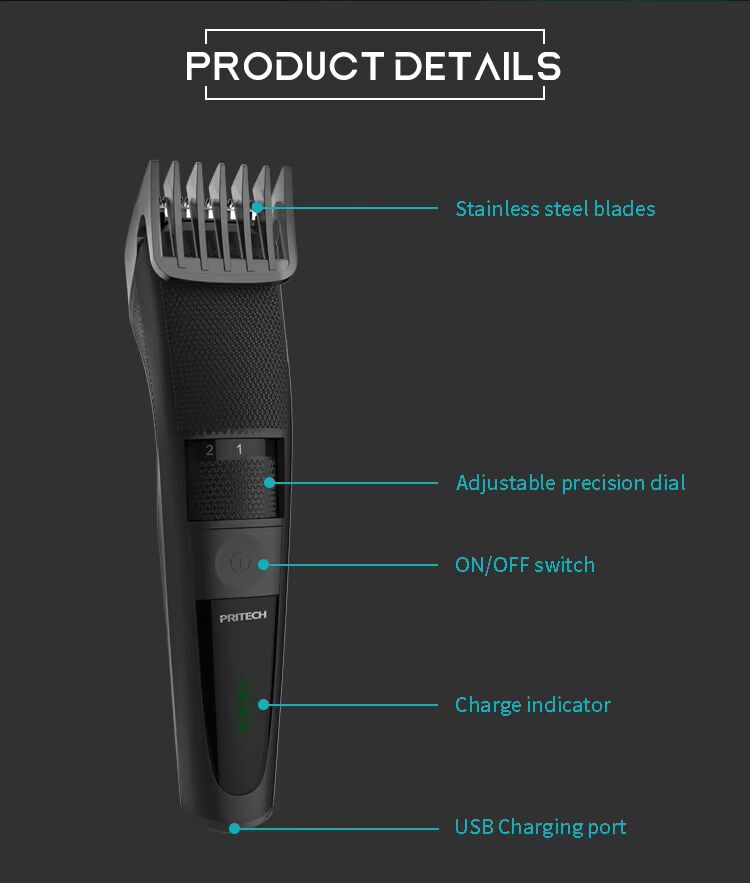 PRITECH USB-aufladbarer professioneller Haarschneider, kabelloser Bartschneider, elektrischer Haarschneider für Männer | PR-2228