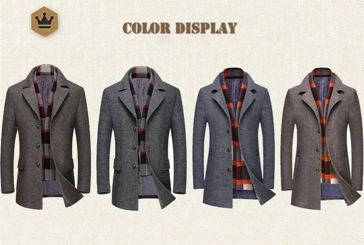 Herren Business Wolljacke Umlegekragen Slim Fit Warm Mittellanger Trenchcoat