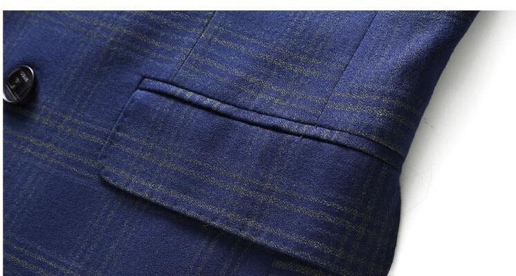 Dreiteiliger Herrenanzug mit Karomuster, Slim Fit, zweireihig, kariert, Jacke, Weste, Hose | 6027