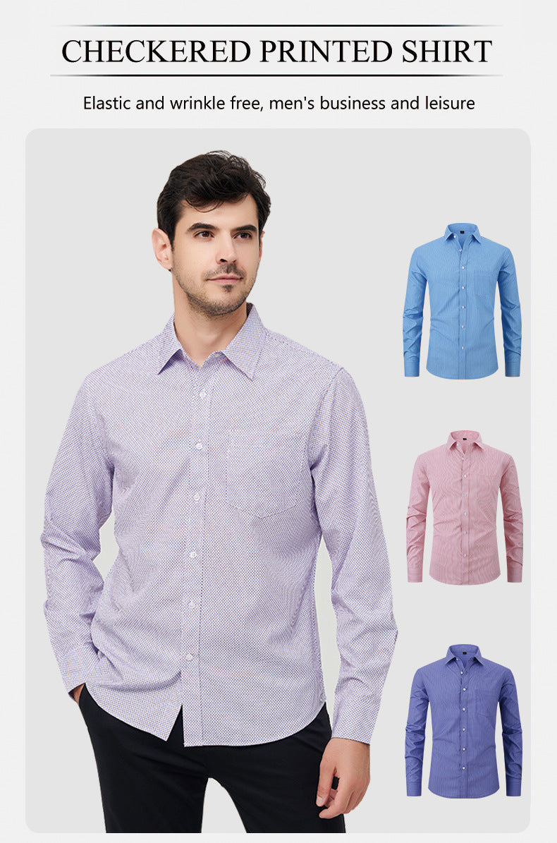 Herrenhemden Langarm Elastisch Falten Formelle Business Camisas Shirts | A7