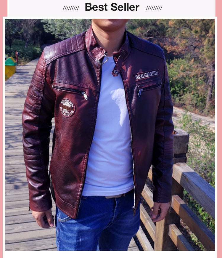 Herren Lederjacke Fleecefutter PU Ledermantel Übergröße Herren Revers Stickerei Blazer Jacke | 6693