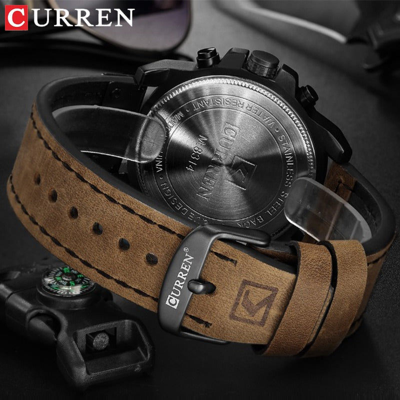 Herren Lederuhr Chronograph Armbanduhr Business Quarz Kalender Militäruhr | 8314