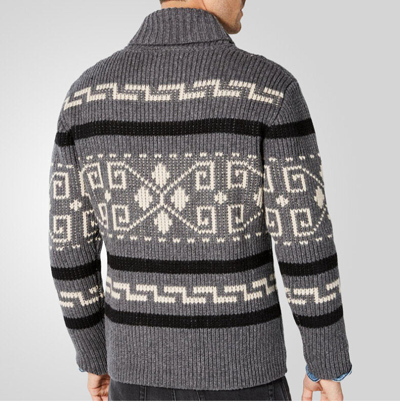 Stilvolle Slim Fit Jacquard-Strickjacke für Herren mit langen Ärmeln, lässiger Reverspullover | SY0013