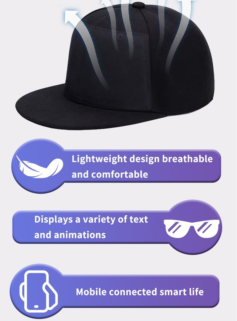 App-gesteuerte LED-Kappe Bluetooth Vollfarbdisplay Nachricht Wiederaufladbarer Hut Cooles Partykostüm | HMZ-005