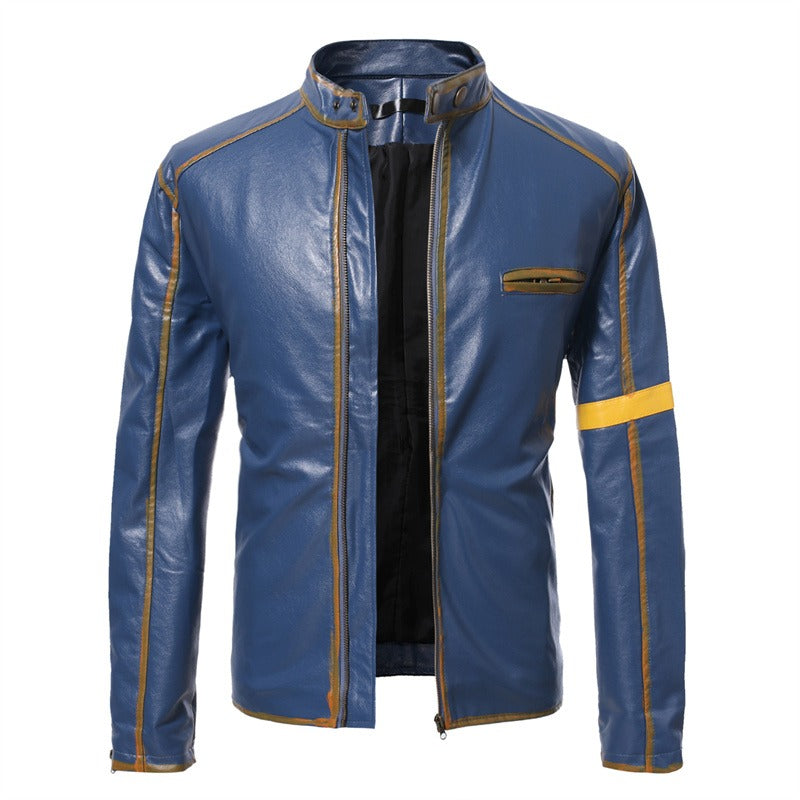 Herren Vintage Stehkragen Reißverschluss Reitjacke Strickjacke Motorrad Freizeit Lederjacke | D8H302