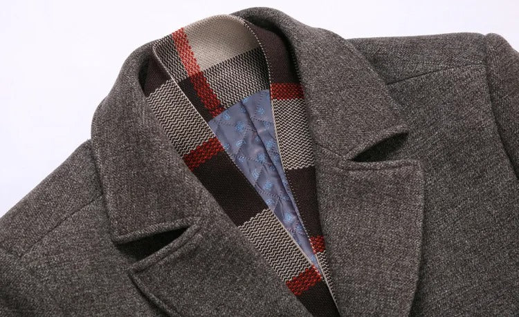 Herren Business Wolljacke Umlegekragen Slim Fit Warm Mittellanger Trenchcoat