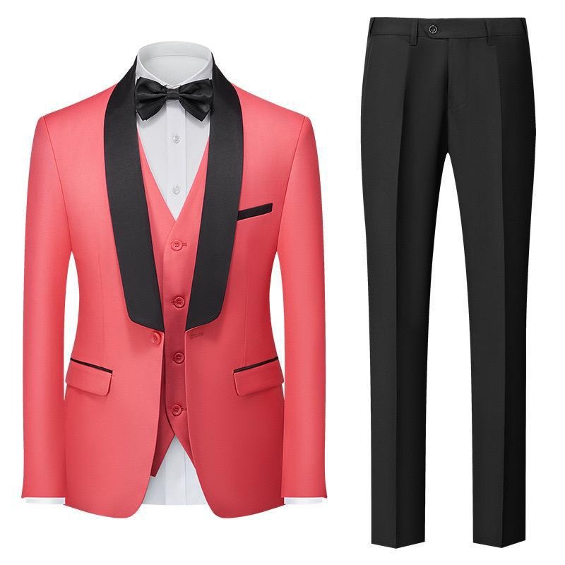 Herren Premium Anzug Casual Regular Smart Fit 3-teiliger Smoking für Abschlussbälle, Schalkragen, Hochzeitsfeier, Trauzeugenanzüge (Blazer + Weste + Hose) | 601
