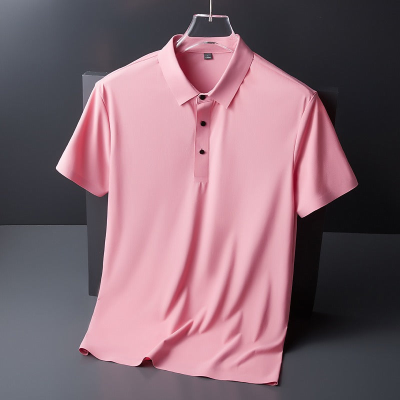 Herren Sommer Nahtloses T-Shirt Aus Eisseide Einfarbig Kurzarm Lässiges Stretch-Poloshirt | Y678