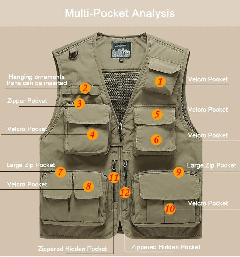 Herren Multi Taschen Cargo Weste Angeln Pullover Für Klettern Camping Wandern Sommer Weste Top
