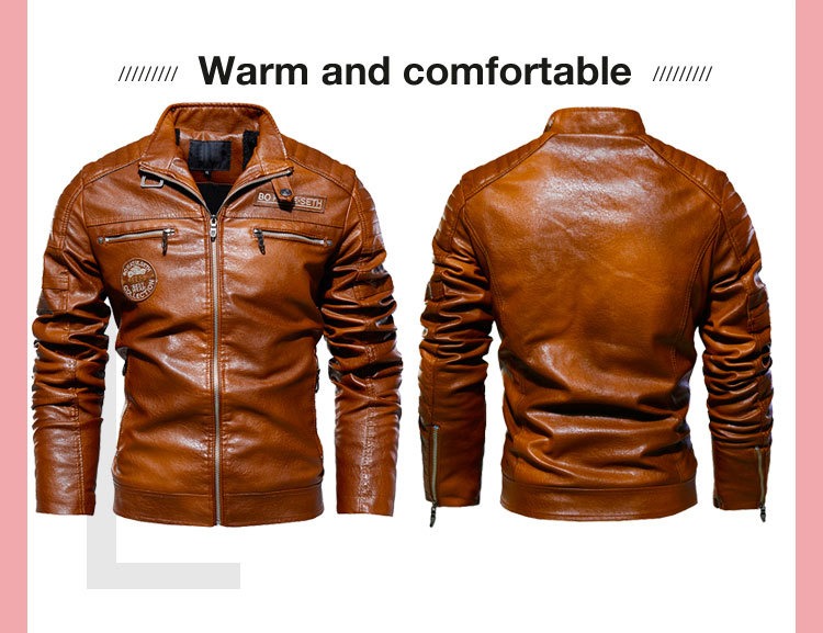 Herren Lederjacke Fleecefutter PU Ledermantel Übergröße Herren Revers Stickerei Blazer Jacke | 6693