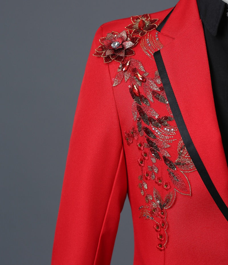 Herrenanzug, 2-teilig, formell, bestickt, elegant, mit blinkenden Pailletten, Kristallen, Blazer, Mantel, Abschlussball, Party, Smoking, Kostüm, Hochzeitsoutfit
