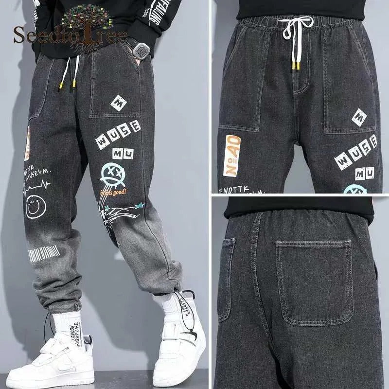 Neue Toon Design Jeanshose für Herren, bedruckt, lässig, locker, modisch, Cargo-Jeans | K5266