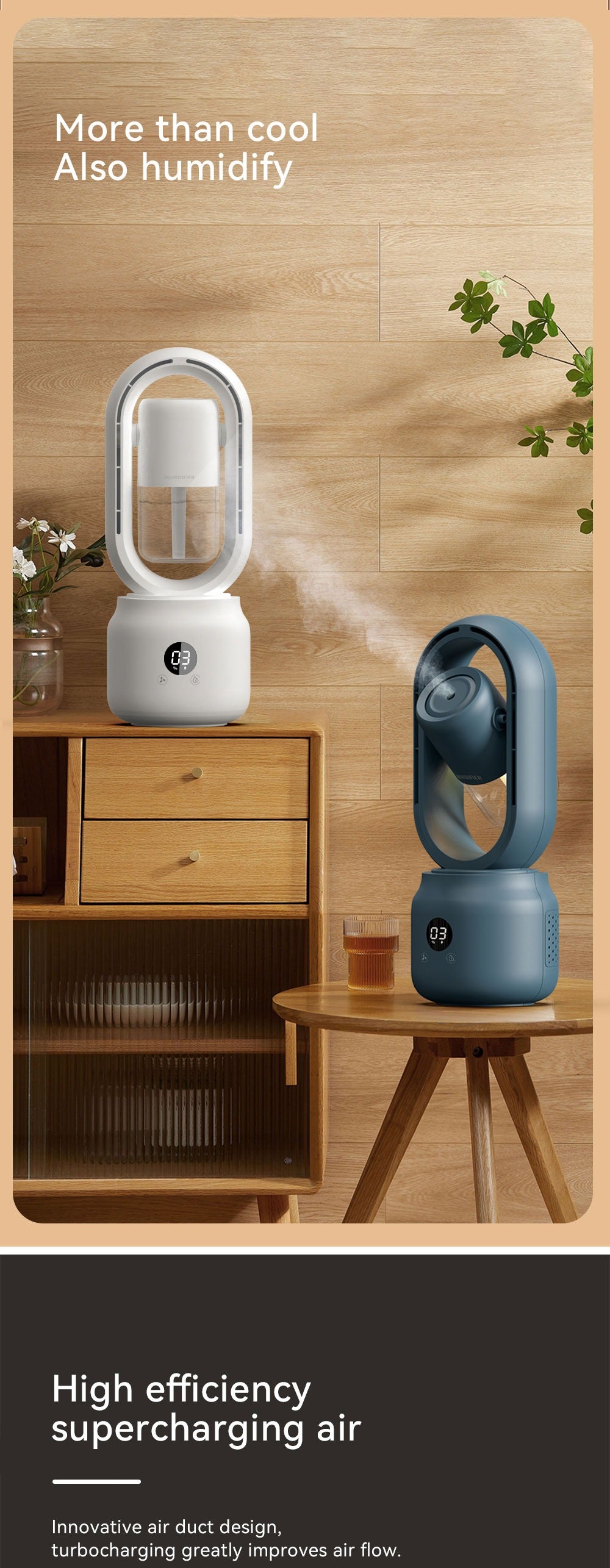 Multifunktionaler blattloser Jet-Ventilator, vertikaler Wassersprüher, Ultraschall-Kühlluftbefeuchter für den Sommer | HX87