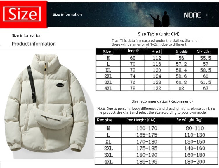 Wintermantel aus Cord, Pufferjacke, lockere, warme Bomberjacke aus Wattebaumwolle (Tasche nicht im Lieferumfang enthalten) | HP-009