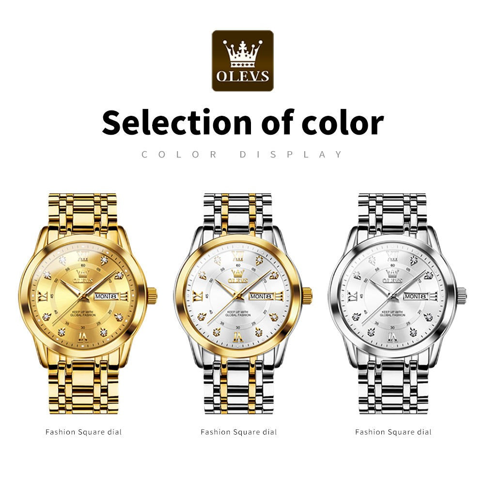 Luxuriöse Edelstahl-Quarzuhr für Herren, hochwertige Freizeit- und Business-Armbanduhr in Gold | 5513