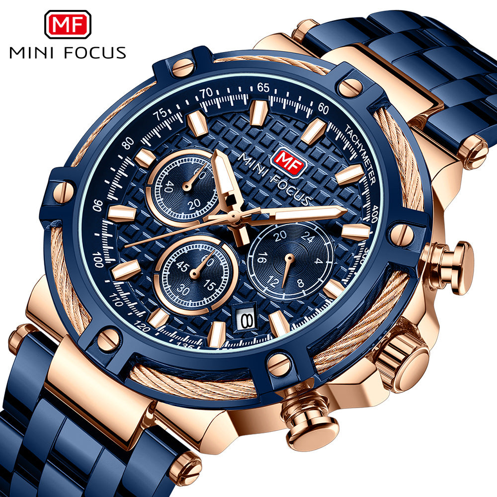 Herren Analog Edelstahl Quarzuhr Mini Focus Chronograph Leuchtuhr | MF047