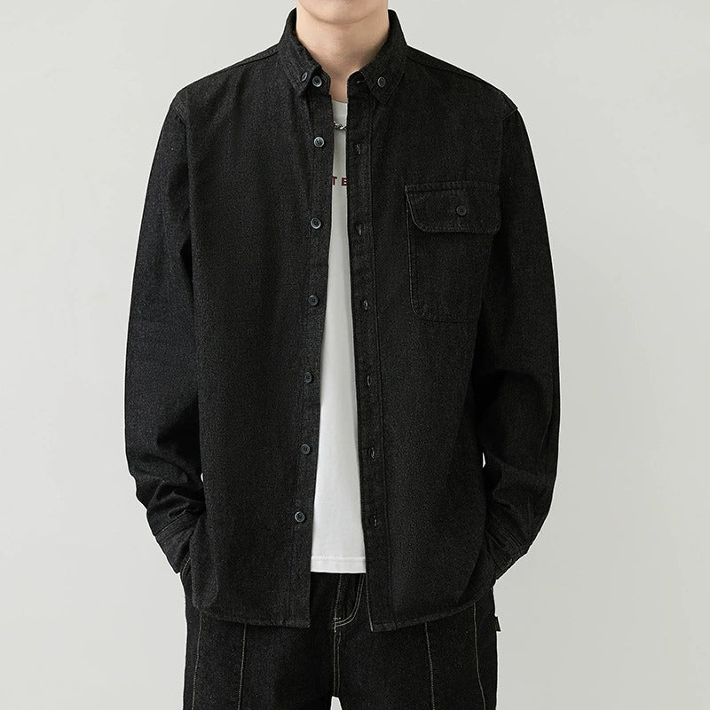 Herren Slim Fit Denim Langarmhemd Trendy Style Casual Arbeitsjacke Hemd | MT8003