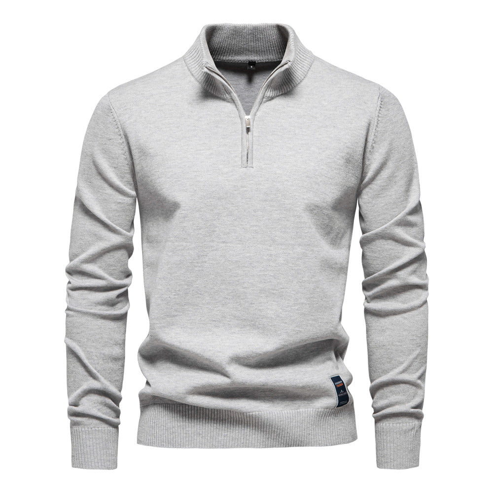 Herren-Pullover aus Baumwolle mit Viertelreißverschluss – Poloshirt aus einfarbigem Strick mit Stehkragen | ZSW-03