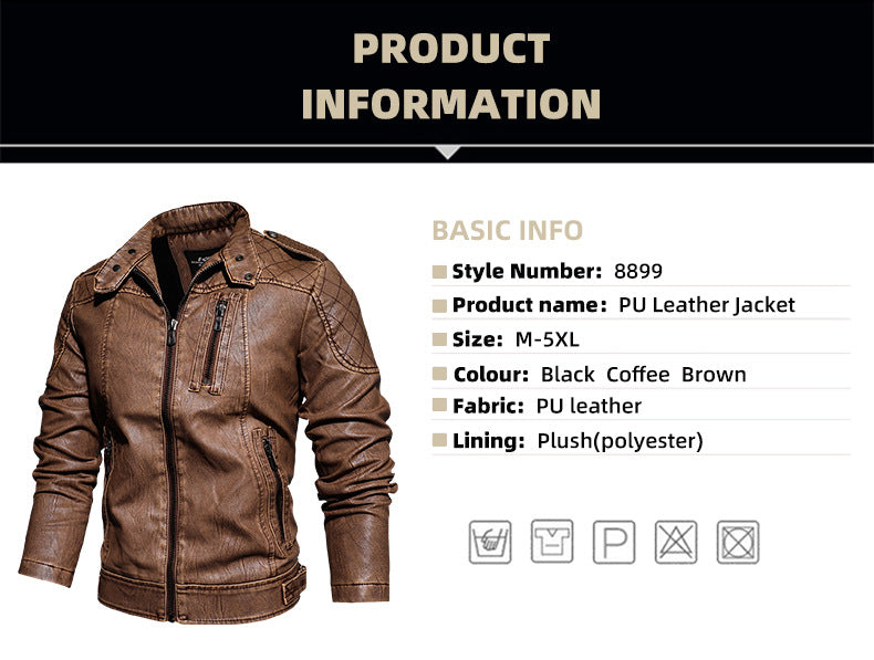 Lederjacke Herren Stehkragen Washed PU Lederjacke Nostalgie | 8899