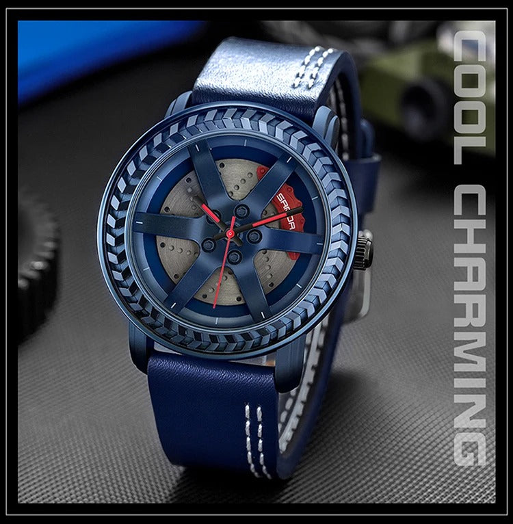Herrenuhren Hochwertige Quarz-Drehuhr mit wasserdichtem Auto-Rad-Armband | 1050