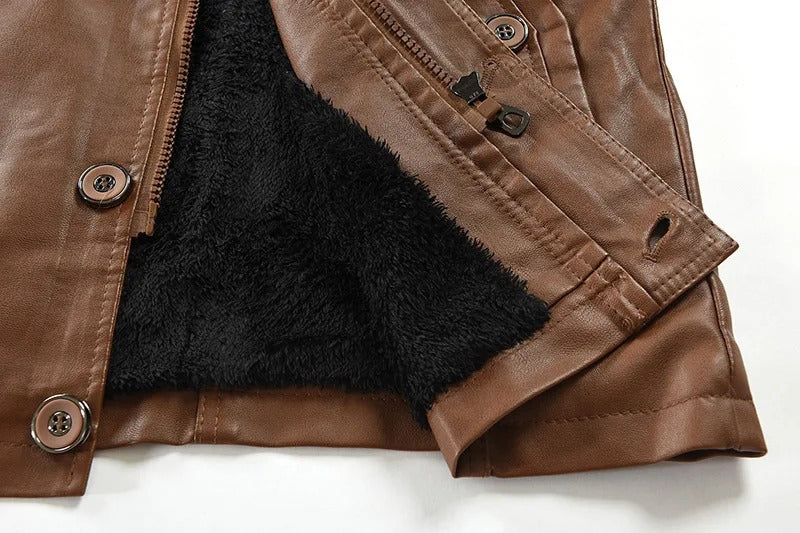 Hochwertige lässige PU-Lederjacke, wasserdicht, dick, Stehkragen, Reißverschluss, langer Mantel