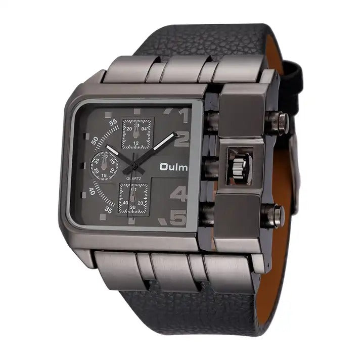 Herrenarmbanduhr Militär Armee Quadratisch Großes Zifferblatt Uhr Sport Lederarmband Quarzuhr | 3364