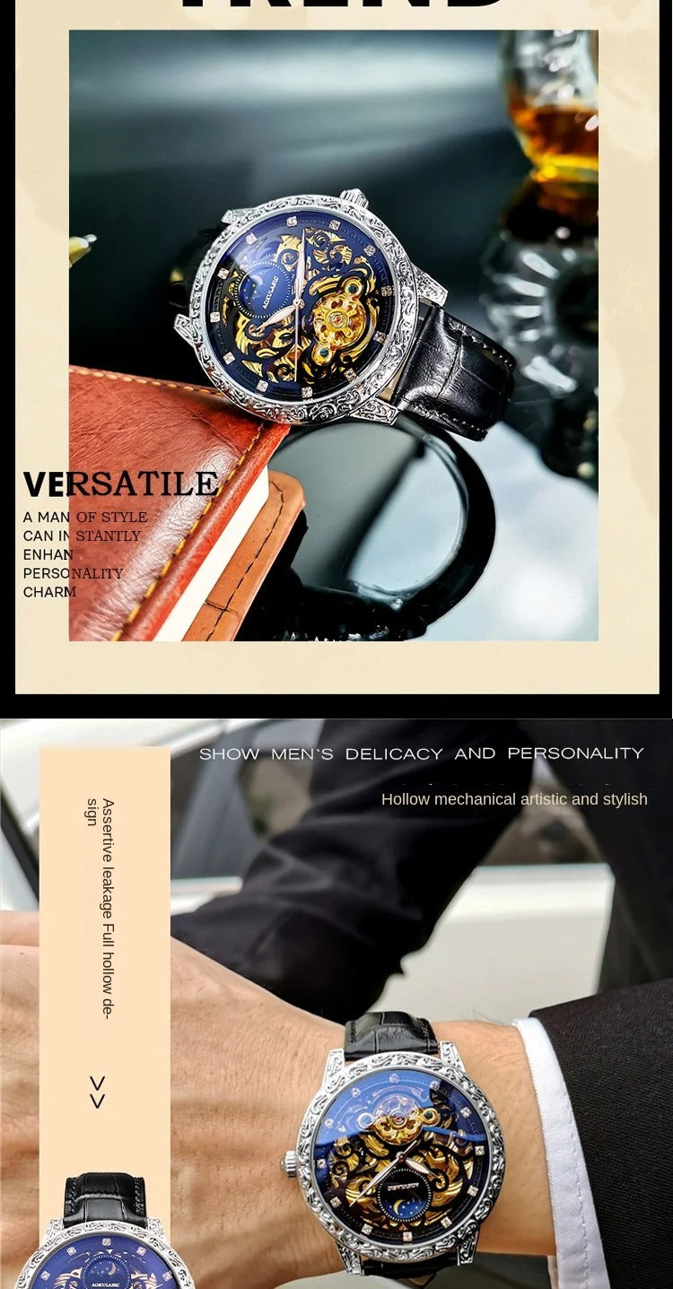 Mechanische Herrenuhren Automatik Wasserdicht Business Armbanduhr Lederuhr | 2120-6