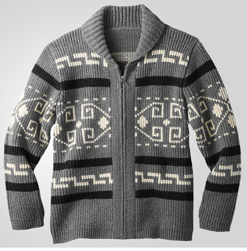 Stilvolle Slim Fit Jacquard-Strickjacke für Herren mit langen Ärmeln, lässiger Reverspullover | SY0013